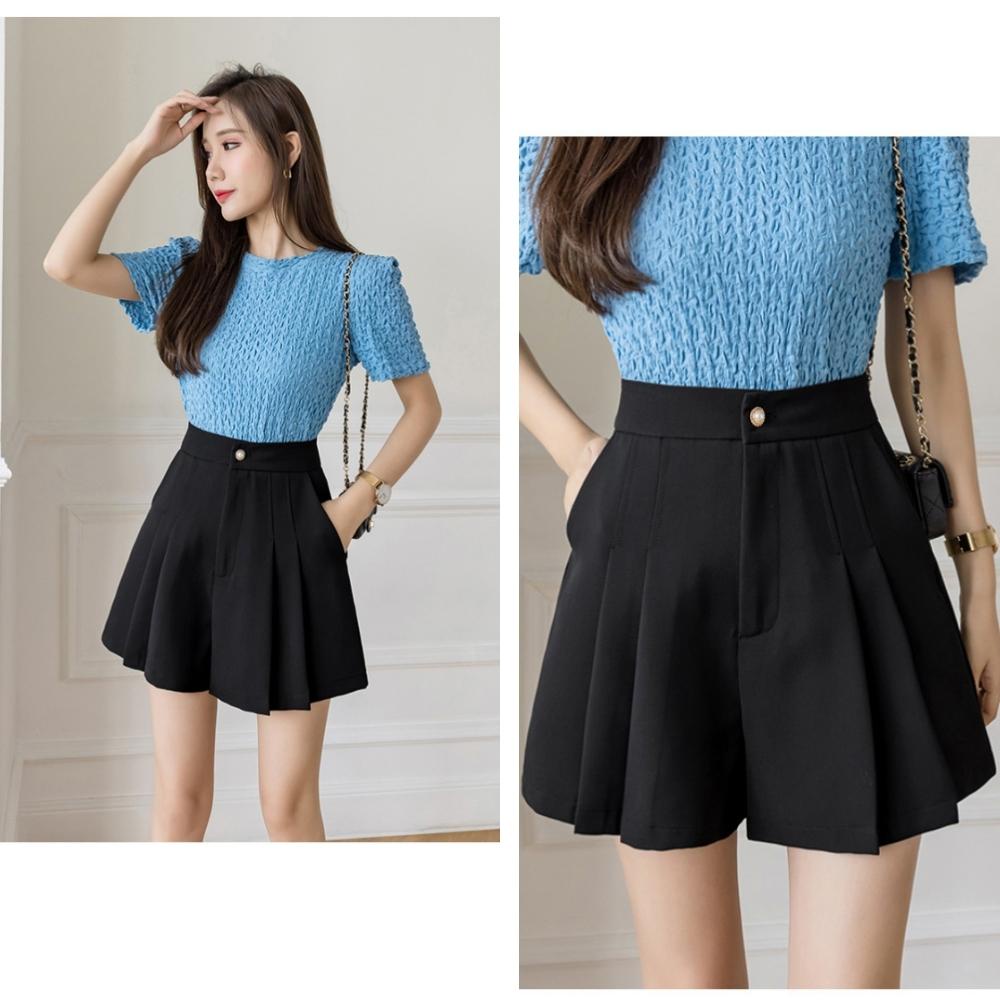 Quần short nữ xếp ly giả váy ống rộng cạp cao có túi quần đùi bigsize đến 80kg màu đen trắng chất tuyết mưa cao cấp