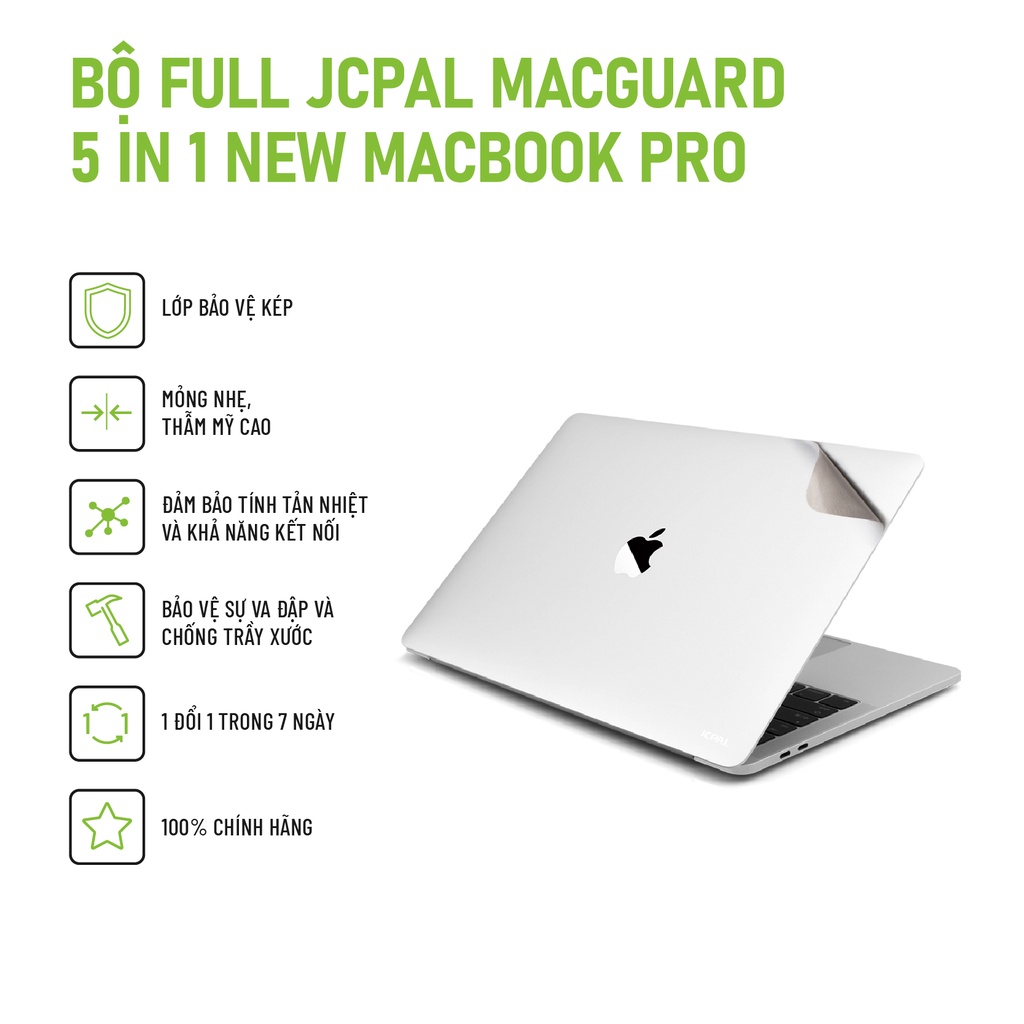 Bộ miếng dán Full JCPAL Macguard 5 in 1 Macbook Pro 2016-13 inch | 15 inch | Macbook Pro 2020 - 13 inch  chống trầy xước