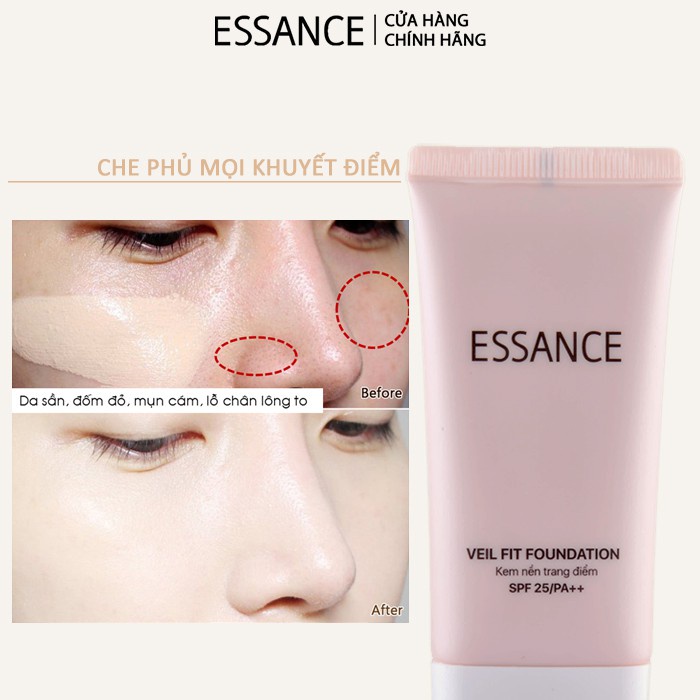 Kem nền bền màu che khuyết điểm toàn diện Essance Veil Fit Foundation SPF25 PA++ 30ml