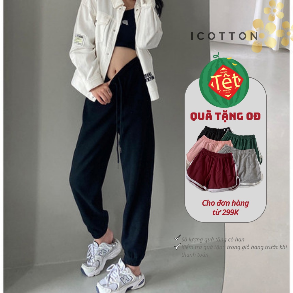 Quần  jogger nữ 💛 icotton 💛 quần thể thao nữ bo gấu chất tổ ong dày dặn không bai xù