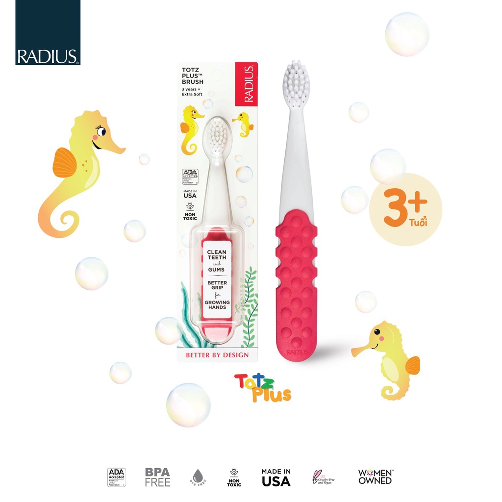 Bàn chải đánh răng cho bé siêu mềm Radius bàn chải cho bé (trẻ em) từ 3 tuổi Totz Plus Brush - Hàng Mỹ