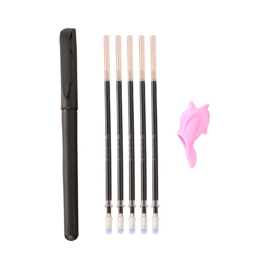 Bút Mực Xanh Gel Đen EDUSKY Thân Bút Rỗng Kèm 5 Ruột Bút Và Cài Bút Trang Trí Cho Học Sinh Sinh Viên Văn Phòng