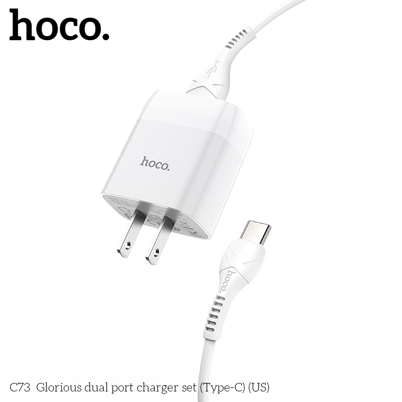 Bộ sạc Hoco C73 Type-C 2.4A có 2 cổng USB dành cho android: samsung oppo vivo xiami realme ...