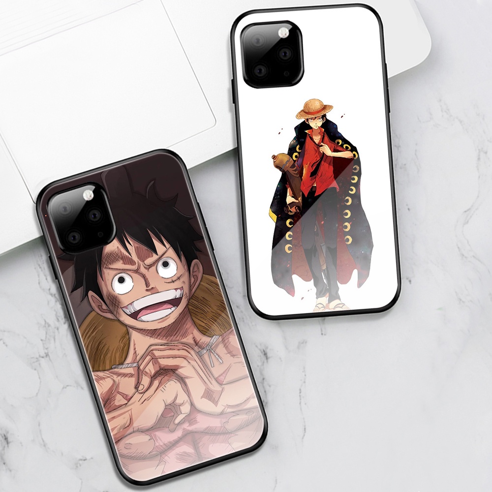 Ốp Điện Thoại Kính Cường Lực Cứng In Hình Hoạt Hình One Piece Cho iPhone 11 12 13 Pro Max iPhone 7 8 Plus SE 2020 X XS