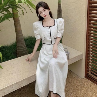 Set váy trắng gấm nổi cao cấp