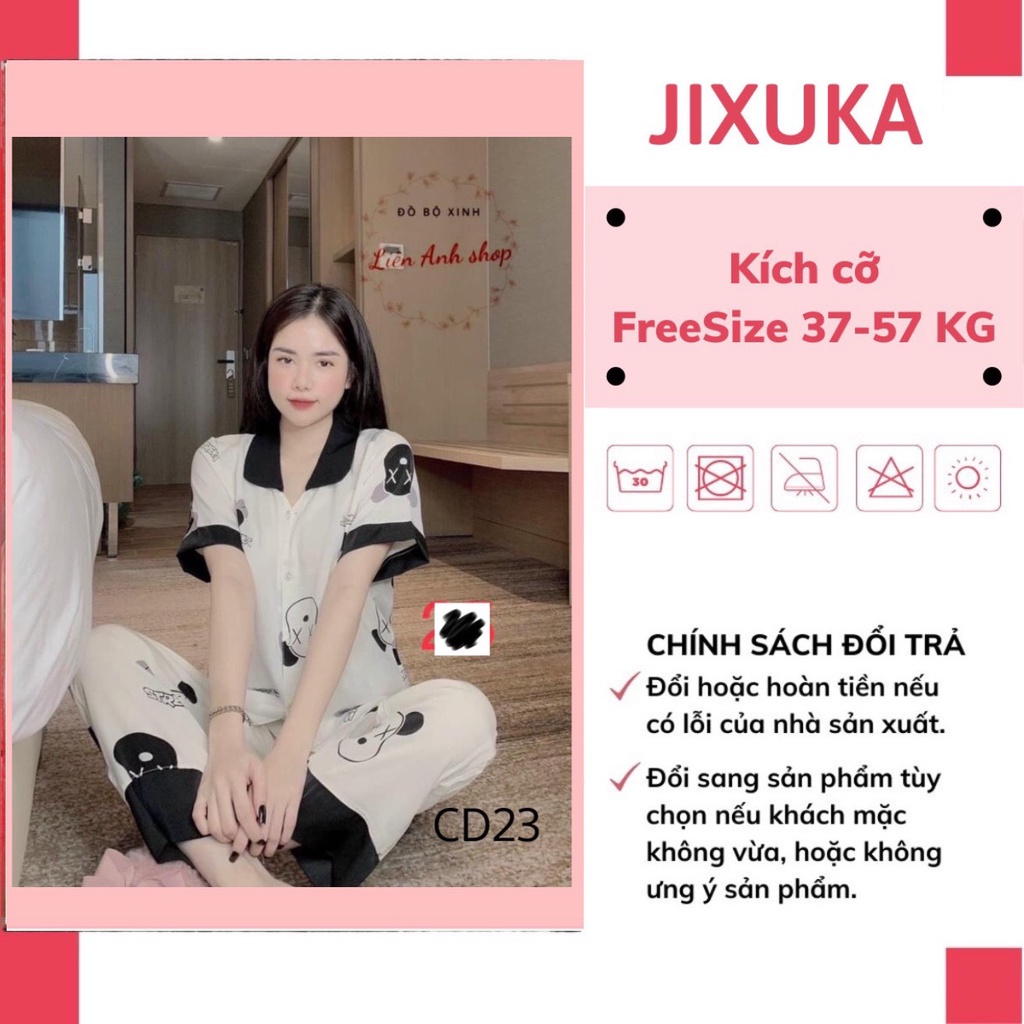 Đồ ngủ pijama nữ cổ sen áo cộc quần dài, Bộ đồ mặc ở nhà cao cấp - Jixuka Shop