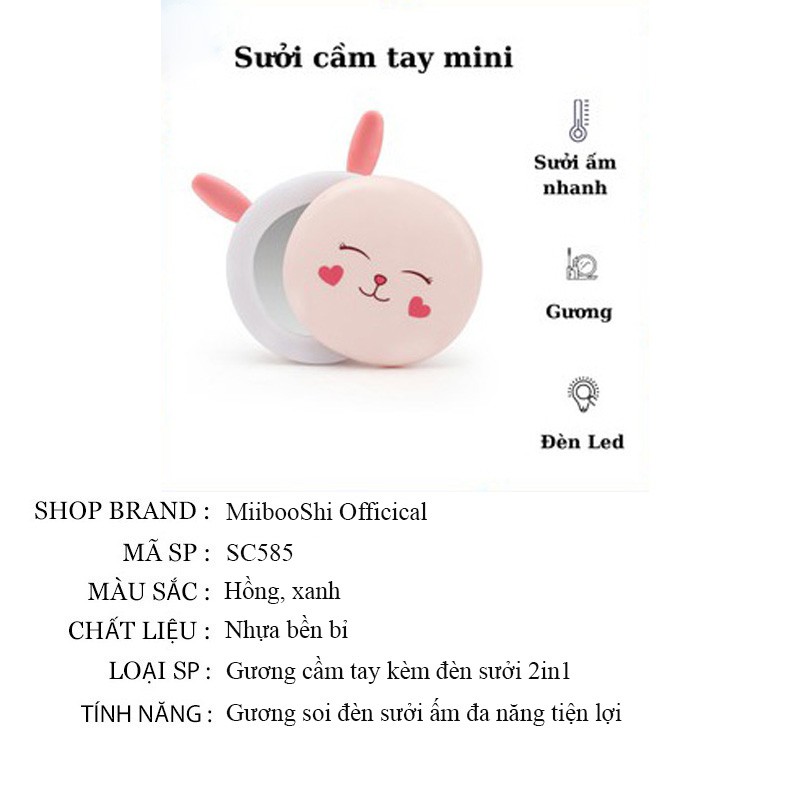 Gương để bàn mini cầm tay di động đèn led tích hợp sưởi ấm tay MiibooShi SC585