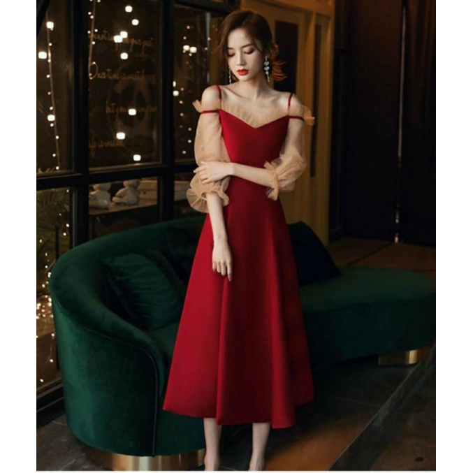 Đầm đỏ 2 dây tay voan 85k (chốt trên live)