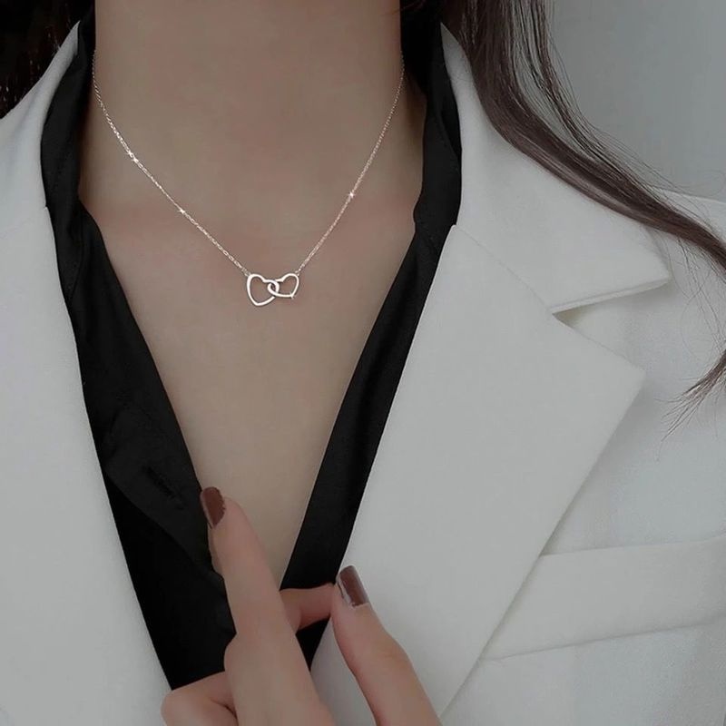 Vòng Cổ Choker Mặt Hình Trái Tim Đôi Thời Trang Đơn Giản Dành Cho Nữ / Phụ Kiện Làm Quà Tặng Cho Bạn Gái