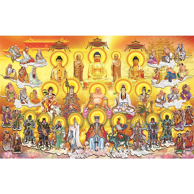 Tranh thêu chữ thập Phật giáo Long hoa hội HQ0518