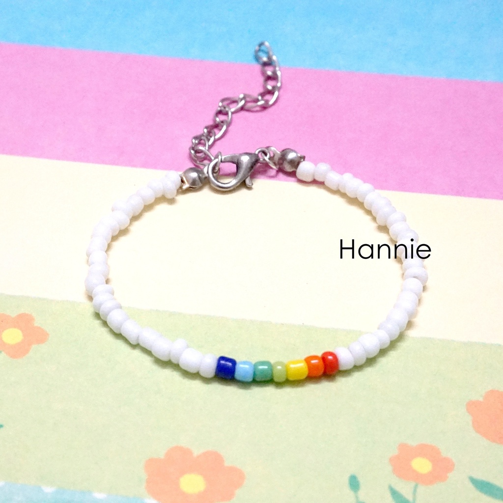Set hạt cườm nhựa trắng rainbow cầu vồng handmade - Combo vòng tay nhẫn dành cho nam nữ đơn giản