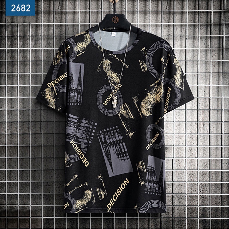 Áo Thun Thể Thao Tay Ngắn Dáng Rộng Vải Lụa Lạnh In Họa Tiết Cá Tính Cho Nam