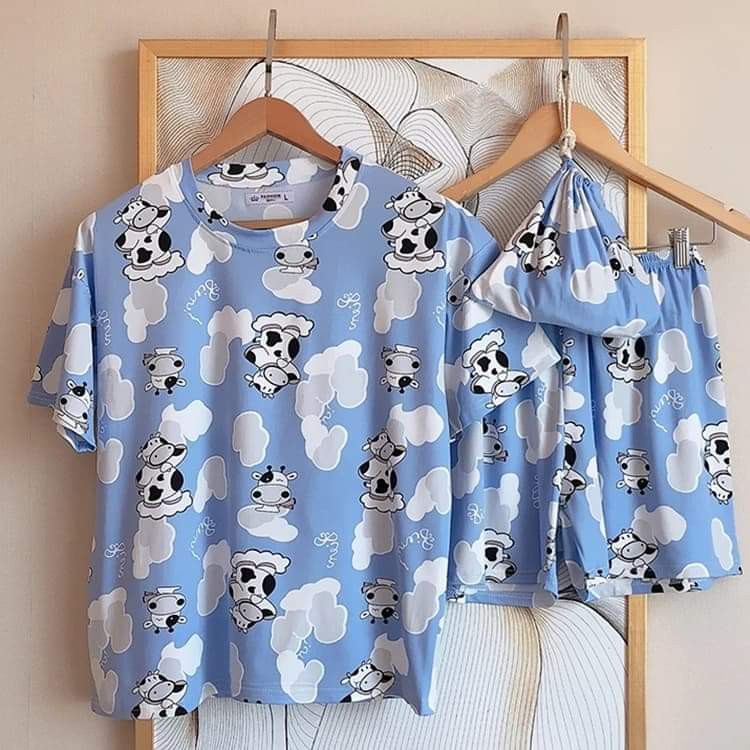 Bộ Đồ Ngủ Áo Ngắn Quần Cộc Pijama, Đồ Ngủ Nữ Cộc Tay Dễ Thương Chất Thun Lạnh Siêu Mát