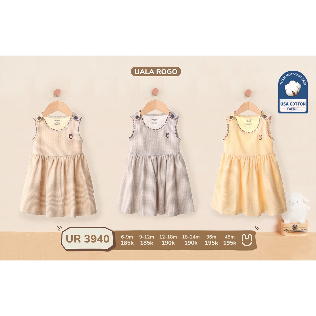 UR3940 Váy sát nách bé gái Uala Rogo vải cotton phối kẻ (9-48M)