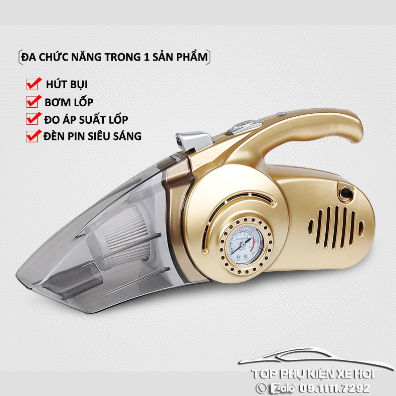 Máy hút bụi kèm bơm lốp đa năng 4in1 cho ô tô