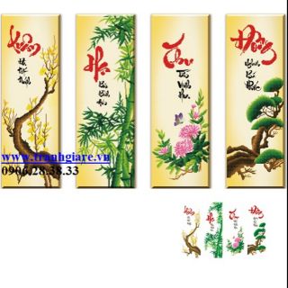 Tranh đính đá cao cấp bộ tứ quý xuân hạ thu đông tuyệt đẹp kt 124*85cm