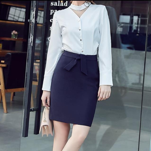 [NEW] Chân váy công sở dáng chữ A thắt nơ