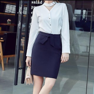 Chân váy công sở dáng chữ A thắt nơ