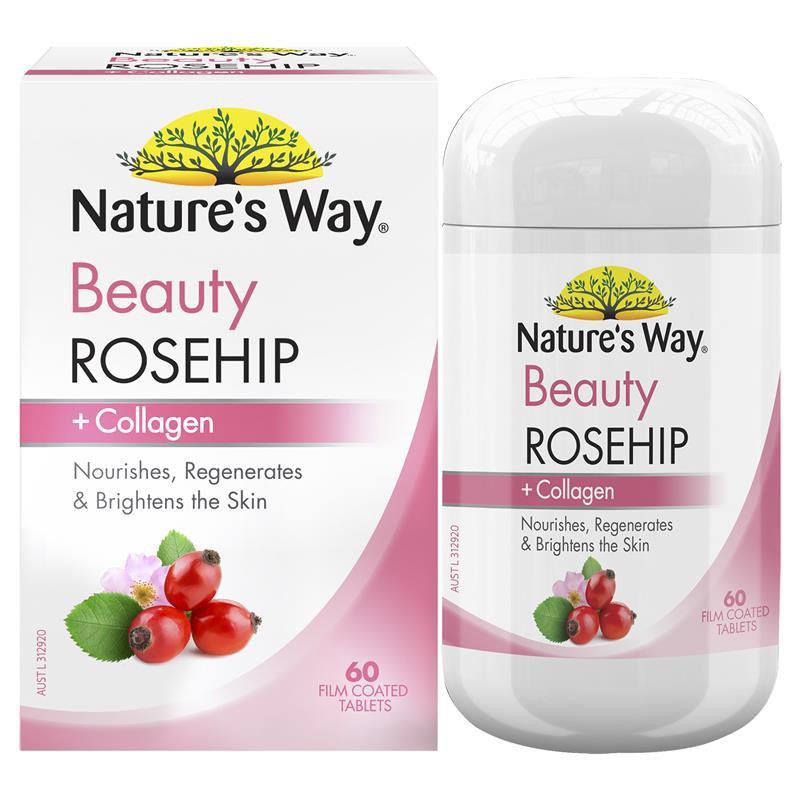 VIÊN UỐNG TRẮNG DA NATURE'S WAY BEAUTY ROSEHIP &amp; COLLAGEN 60 VIÊN CỦA ÚC