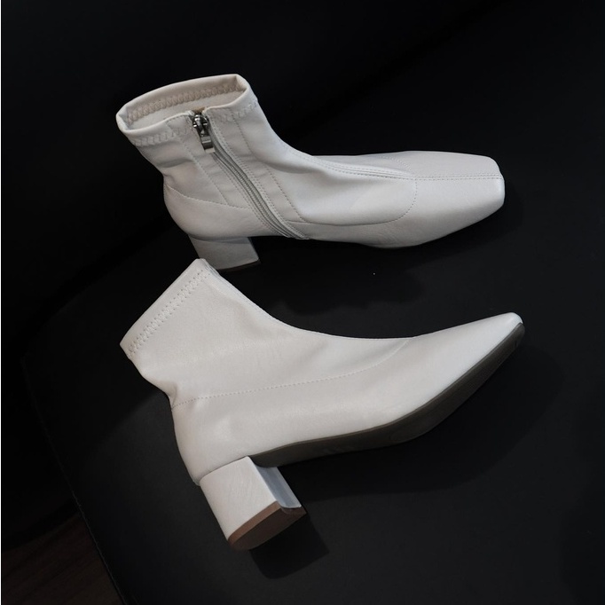 25 STUDIO Giày boots nữ cổ thấp da mềm đế vuông Leather Ankle Boots