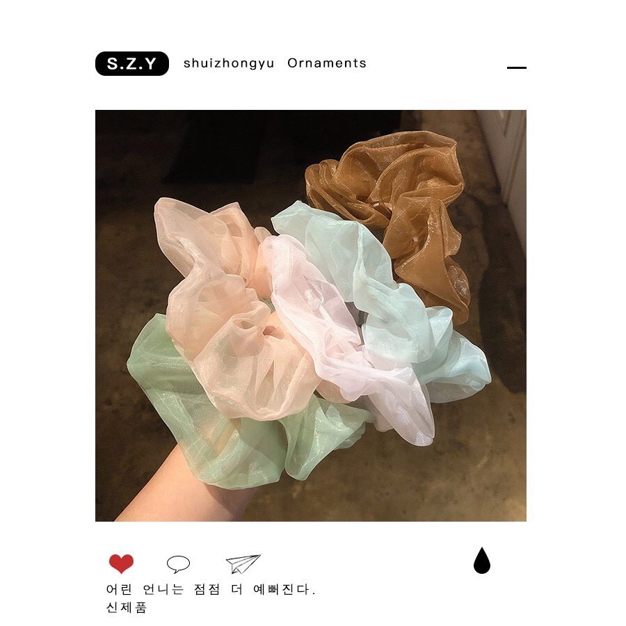 Cột tóc vải Scrunchies voan ánh sáng Màu Pastel