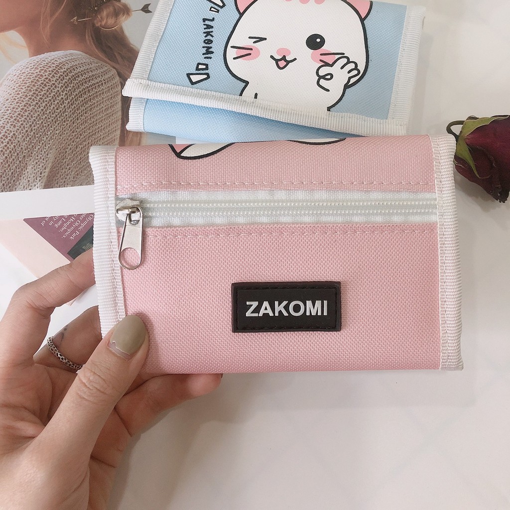 [ZAKOMI] Ví nữ mini con mèo cute, dạng bóp ví ngắn cầm tay nhỏ gọn xinh xắn cho học sinh đựng tiền thẻ card