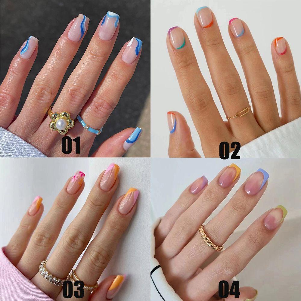 MIHAN1 Hộp 24 Móng Tay Giả Đầu Tròn / Vuông Trang Trí Nghệ Thuật