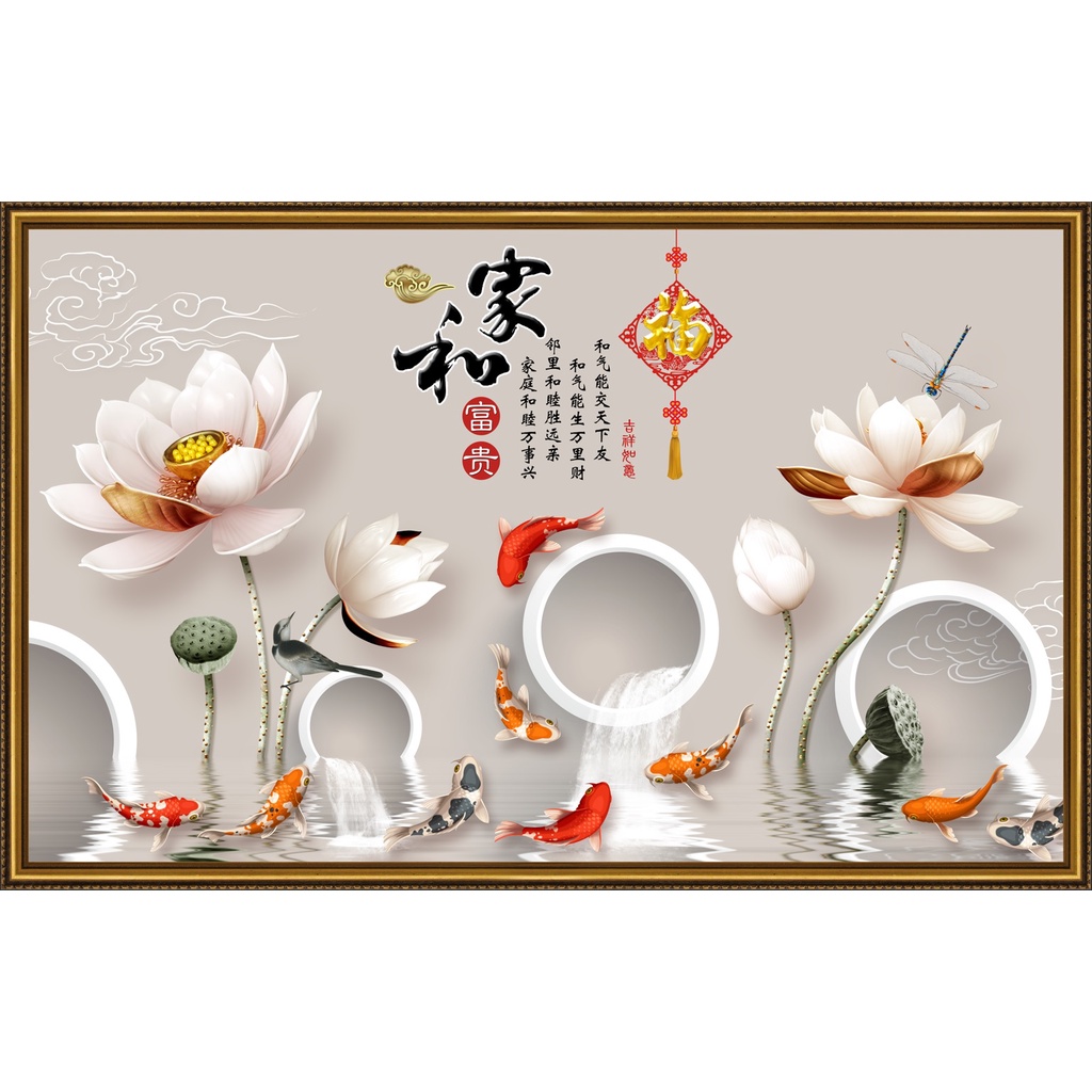 Tranh dán tường ghép viền khung VTC Hoa sen Lunawall-0344K nhiều mẫu