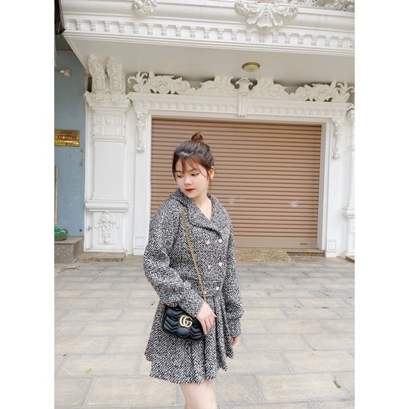 Set dạ tiêu khuy ngọc mix chân váy xếp ly ( kèm ảnh thật ) | BigBuy360 - bigbuy360.vn