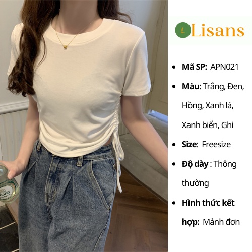 Áo thun nữ tay ngắn vải cotton dáng ôm màu trơn cổ tròn APN021