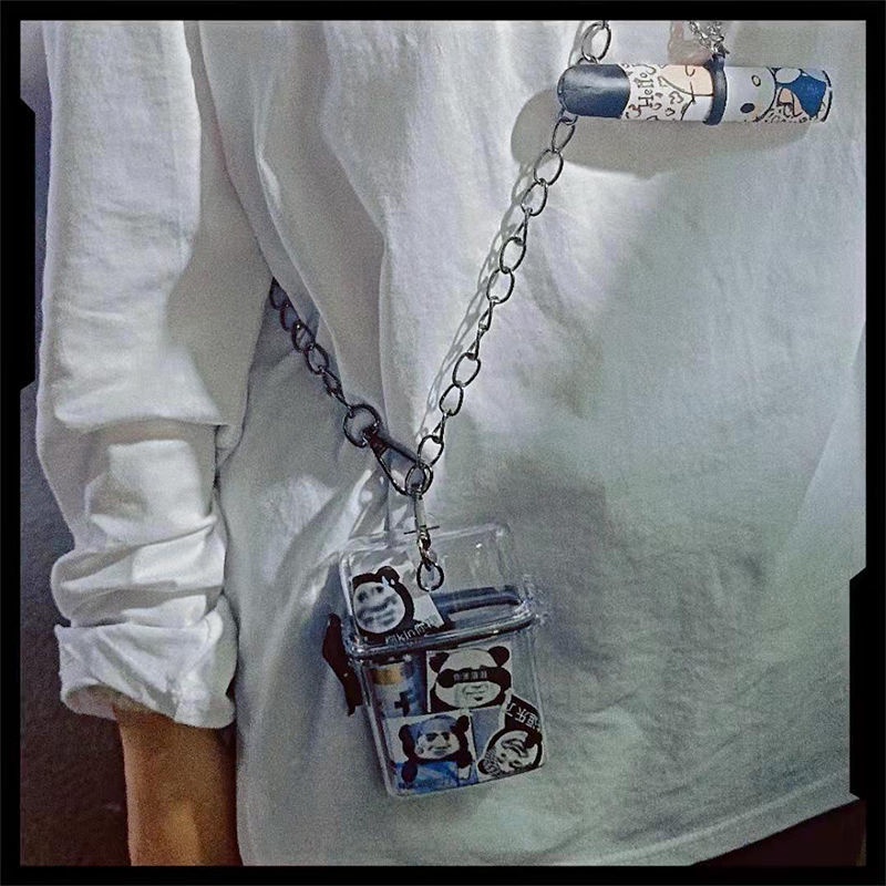 Plastic Transparent Bag Jewelry for Men and Women New Punk European and American Hip-hop Hard Shell Waterproof Earphone Jewelry Storage Bag DIY Personalized Fashion Messenger Bag