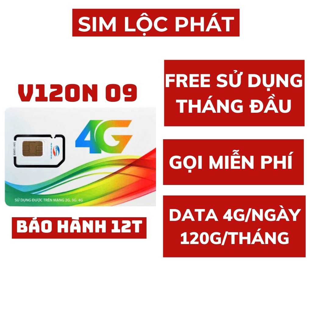 Sim 4G Viettel V120N 09 DATA 4GB/NGÀY (120GB/THÁNG),Miễn phí tháng đầu, Miễn phí gọi nội mạng, 50 phút ngoại mạng