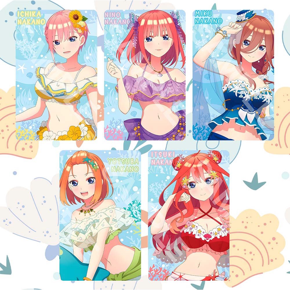 Ảnh card bo góc in hình Gotoubun No Hanayome OCEAN ver Đại Dương - Nhà Có 5 Nàng Dâu thẻ bo viền 5*8cm#