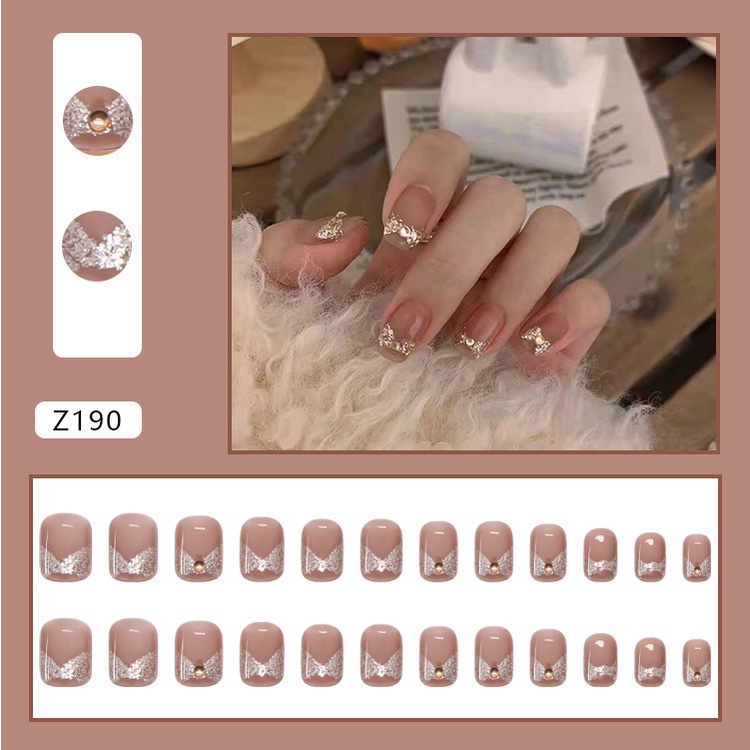 Bộ 24 móng tay giả đính đá mẫu mới [Z181-220]