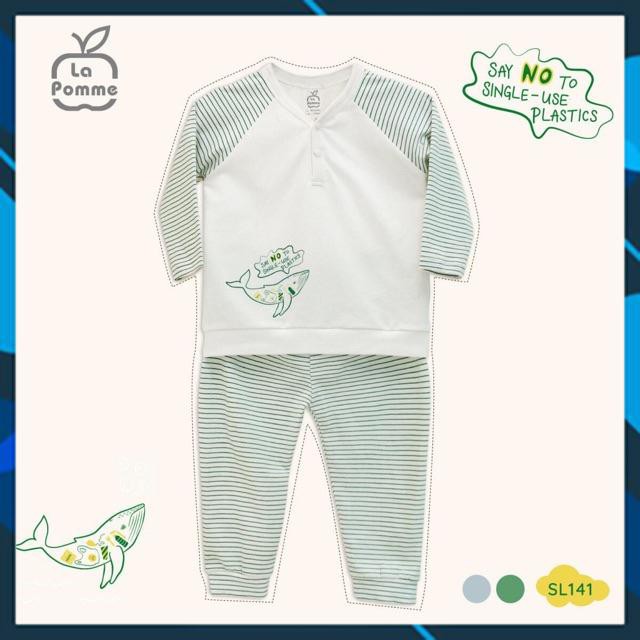 SL141 Bộ quần áo dài tay trẻ em kẻ sọc cá heo La pomme (6 tháng - 5 tuổi) chất Jacquard cotton mềm mại kháng khuẩn