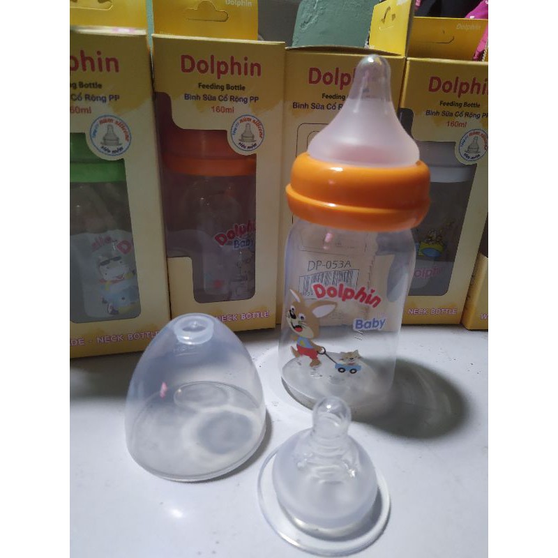 Bình sữa DOLPHIN cổ rộng 160ml ( tặng kèm 1núm)