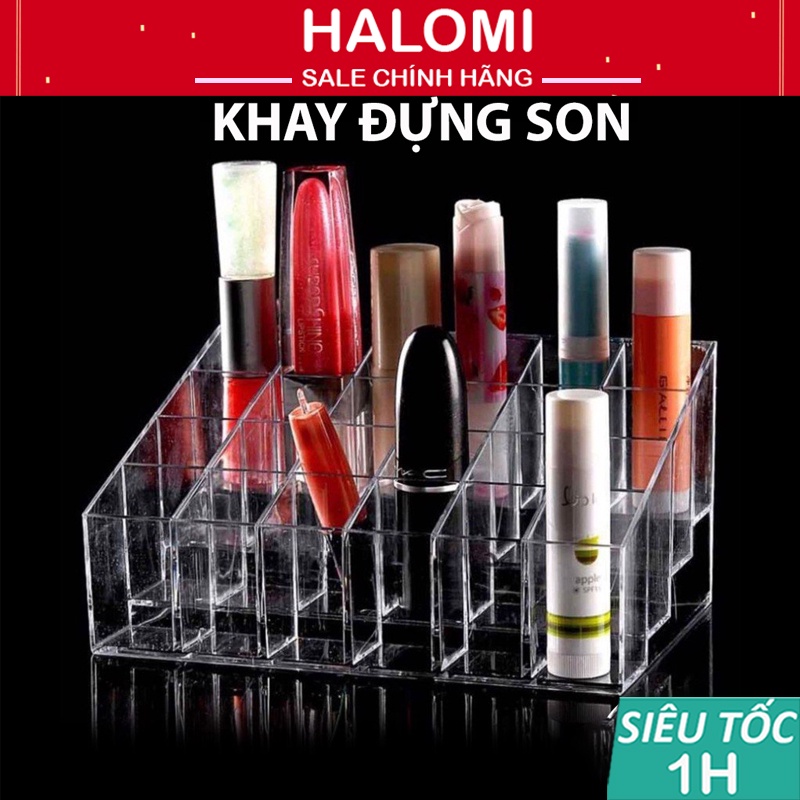 Khay đựng son 24 ô trong suốt nhựa cao cấp HALOMI