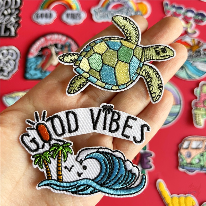 ☸ Sticker Ủi Thêu Chữ Good Vibes - Just Have Fun-On ☸ 1 Huy Hiệu Thêu Trên Miếng Dán Ủi (30 Phong Cách)