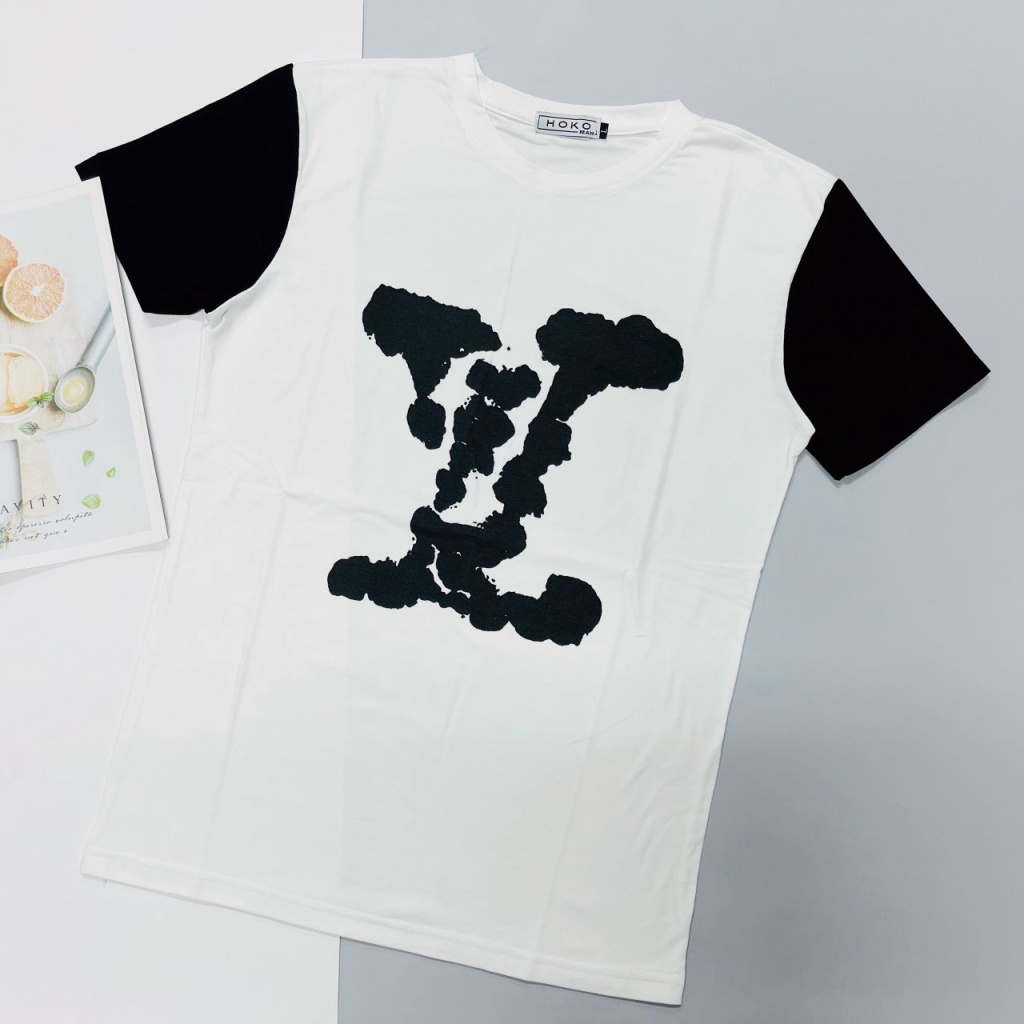 ÁO THUN NAM PHỐI HAI MÀU HẠO TIẾT CHỮ LOANG MÀU PHONG CÁCH HÀN VLTN4