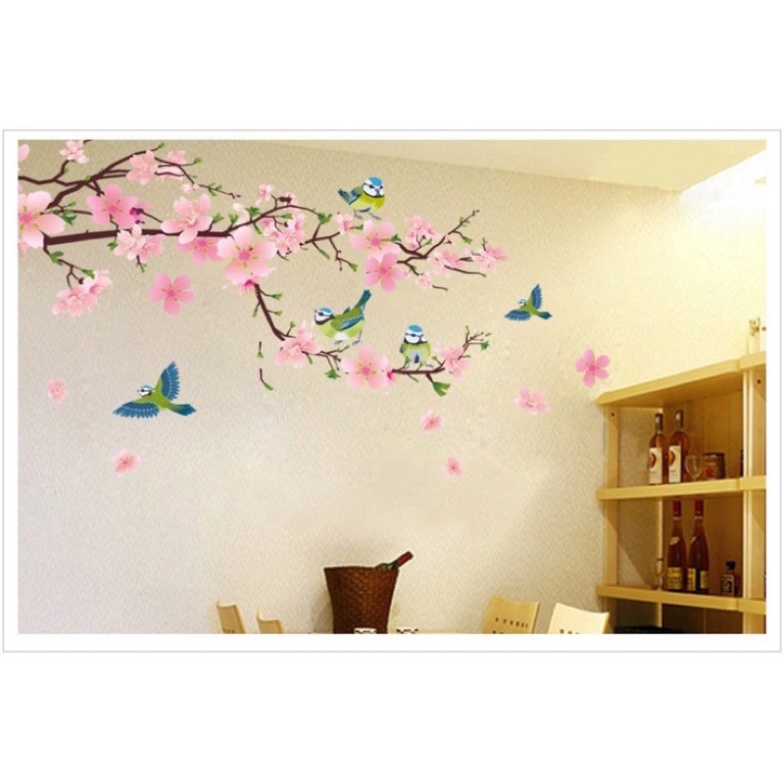 Decal đào xuân dán phòng khách , Kích thước sau dán 1m8 cao 1m2