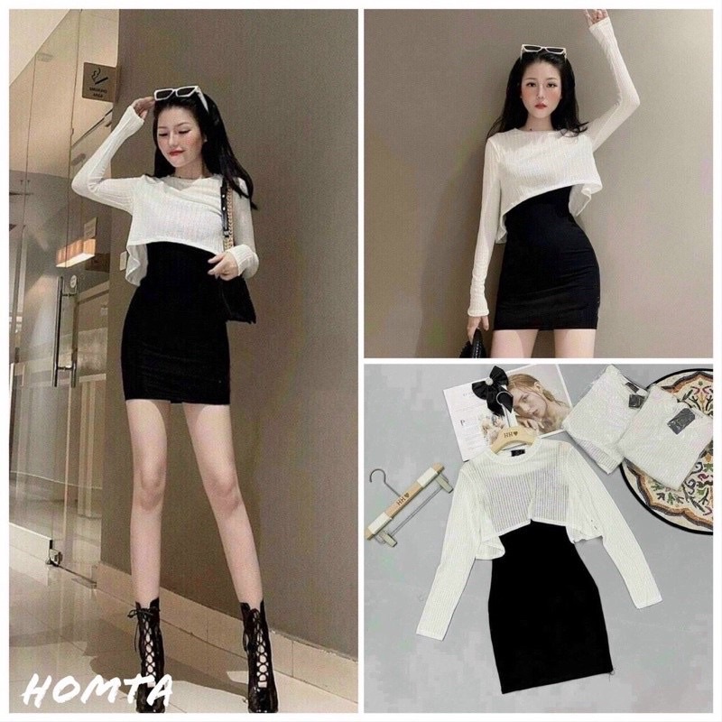 ĐẦM BODY 2 DÂY KÈM KHOÁT NGOÀI SET VÁY HAI DÂY KÈM KHOÁT THUN DÀY DẶN