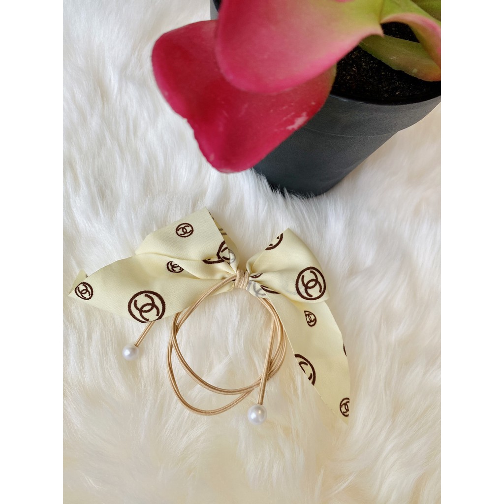 Dây cột tóc Chan.nel / kẹp tóc nơ vải dễ thương phong cách Hàn Quốc