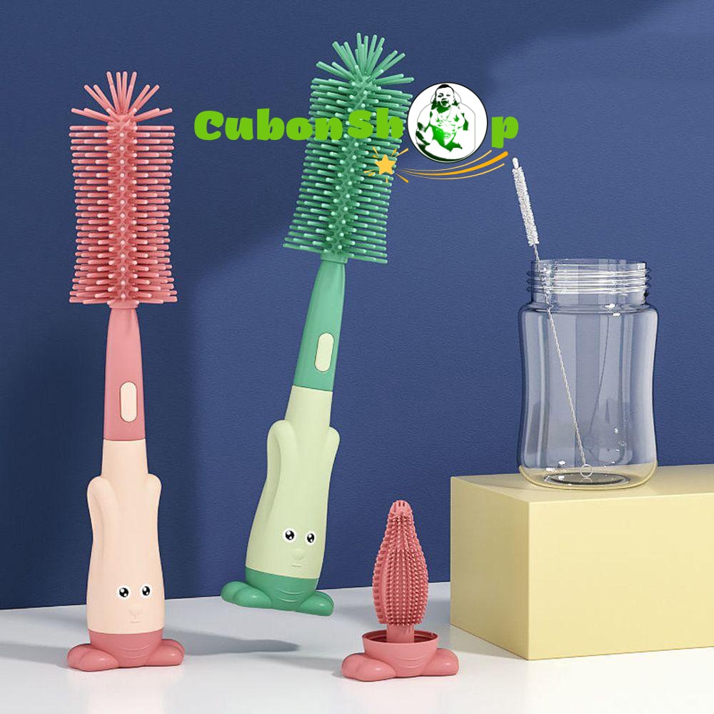 Cọ Bình Sữa Silicon Cao Cấp Gồm 3 Chi Tiết Có Tay Cầm Xoay 360 Độ Dùng Cho Mọi Loại Bình