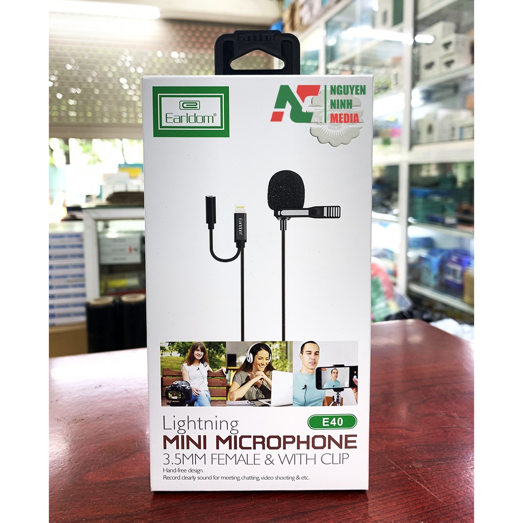 Mic Thu Âm Mini Chân Lightning Cho iPhone, iPad Kèm Jack Cắm Tai Nghe Earldom E40 - Hàng Chính Hãng