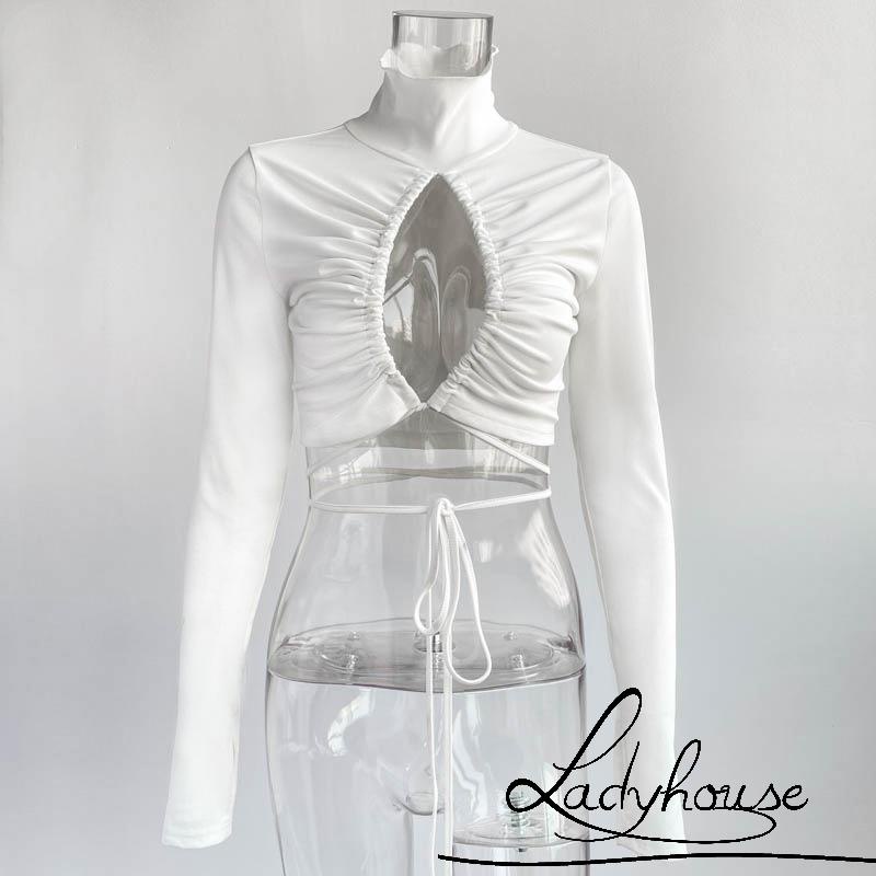 Áo Thun Tay Dài Hở Rốn Màu Trơn Thời Trang Dành Cho Nữ