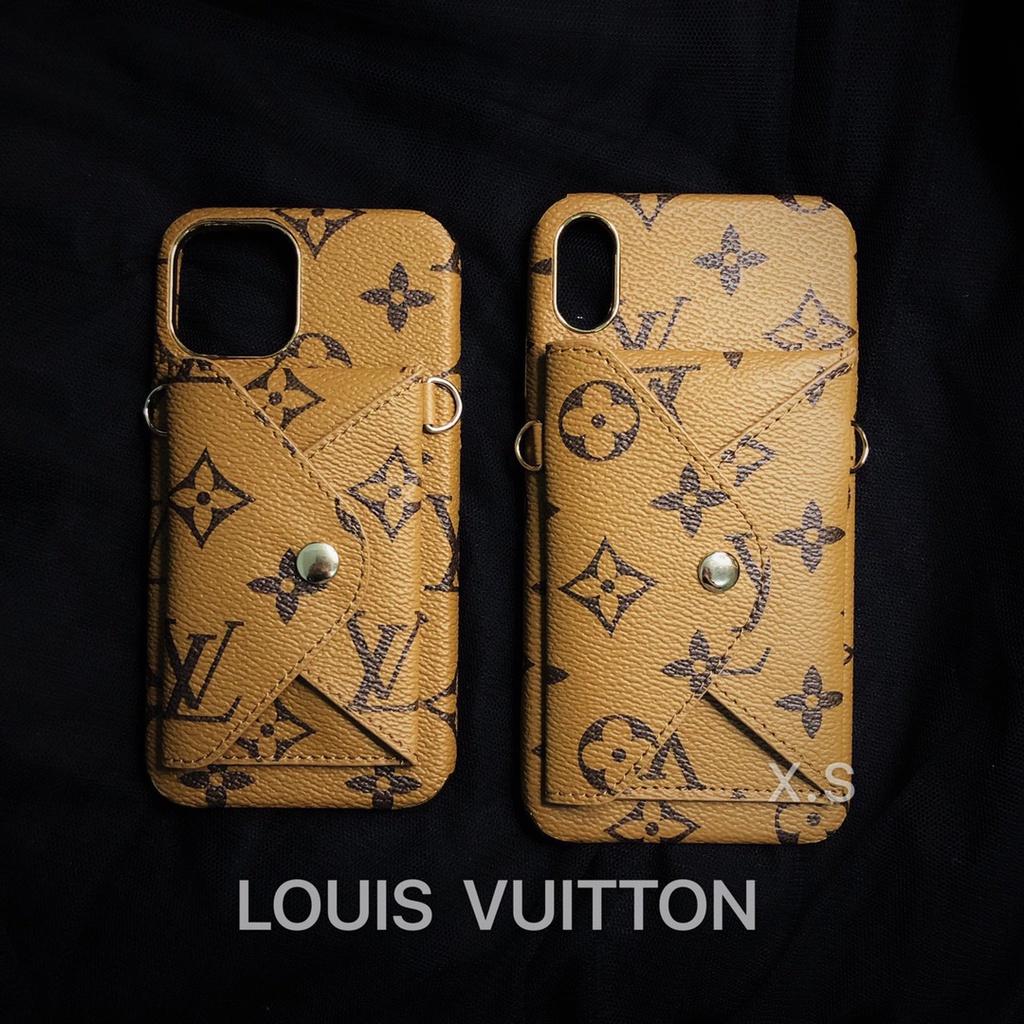 Ốp điện thoại họa tiết LV có ngăn đựng thẻ và dây đeo thích hợp cho iPhone 7 8 Plus X Xr XS Max 11 12 13 Pro Max 12 Mini