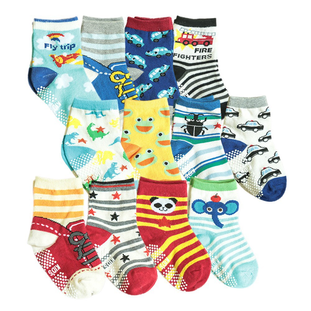 Bộ 12 Đôi Vớ Cotton Chống Trượt Cho Bé