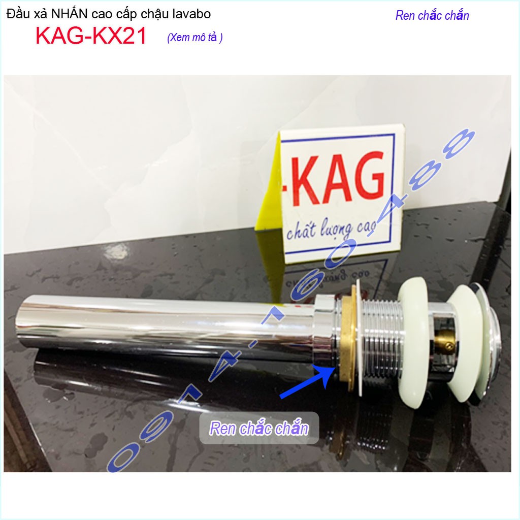 Ống xả ấn tay lavabo KAG-KX21, đầu xả nhấn chậu rửa mặt inox dày thoát nước nhanh sử dụng tốt