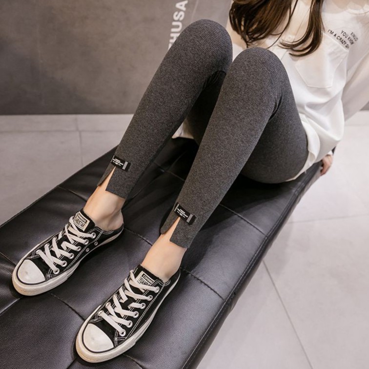 Nhk Quần Legging Mỏng Eo Cao Màu Trơn Xẻ Tà Thời Trang Thu Đông Phong Cách Phương Tây Cho Mẹ