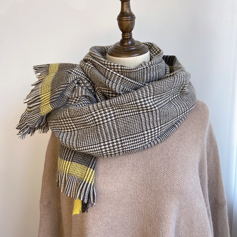 Khăn quàng cổ chất len dạ họa tiết 2 mặt caro phối màu bản to dài
